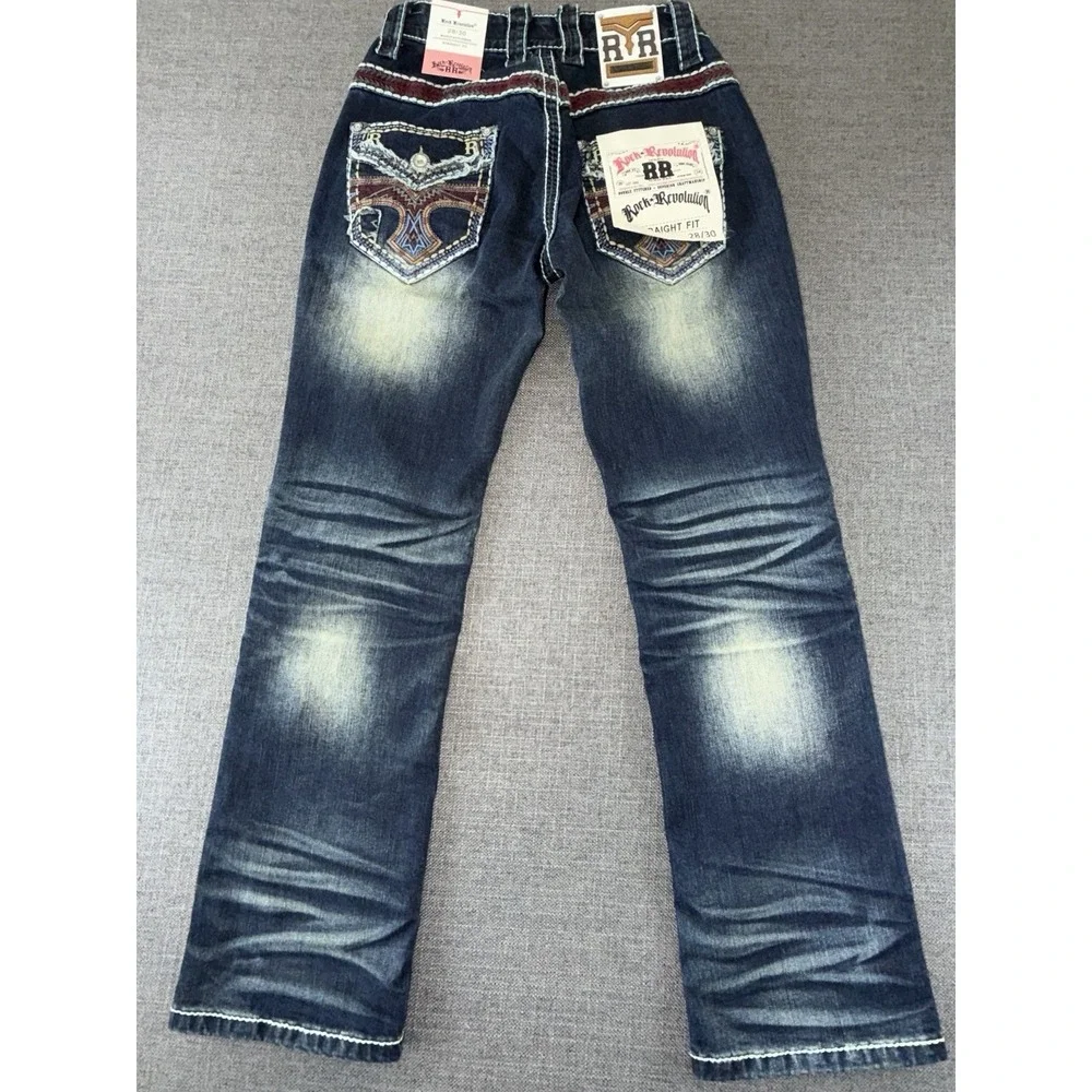 NWT Rock Revolution RR Straight Fit Jeans Men's 28x30 Dark Wash Denim